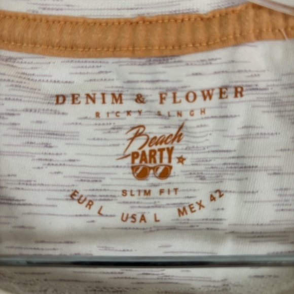 Denim and Flower palm tree beach island t shirt Slim Fit - Picture 5 of 8